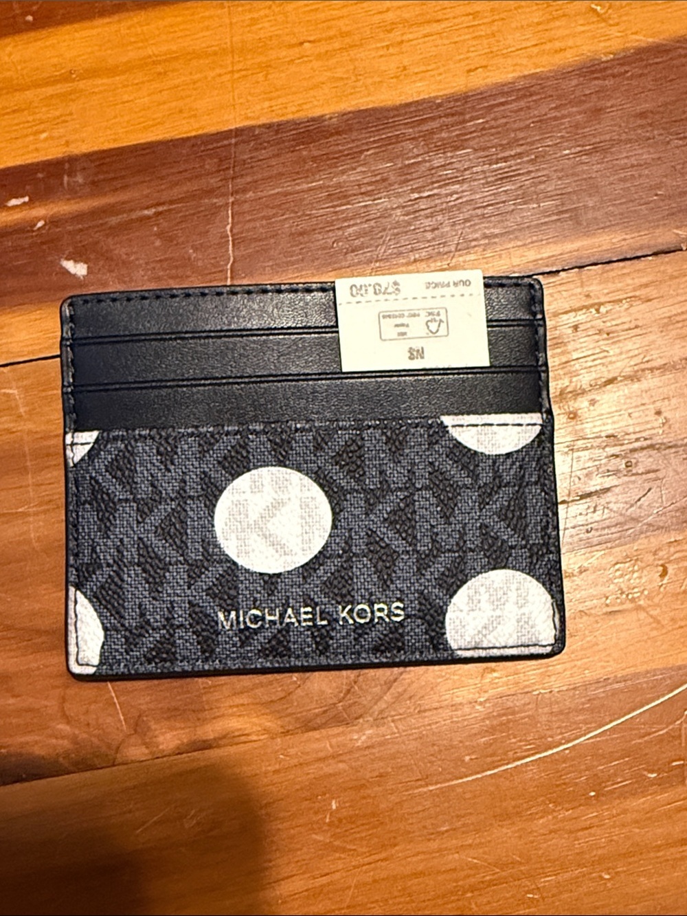 NWT Michael Kors Navy and White Polka Dot Card Holder